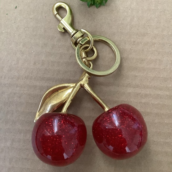 Gold Cherry Key & Card Holder Charm - Red Glitter Berries - Picture 3 of 3